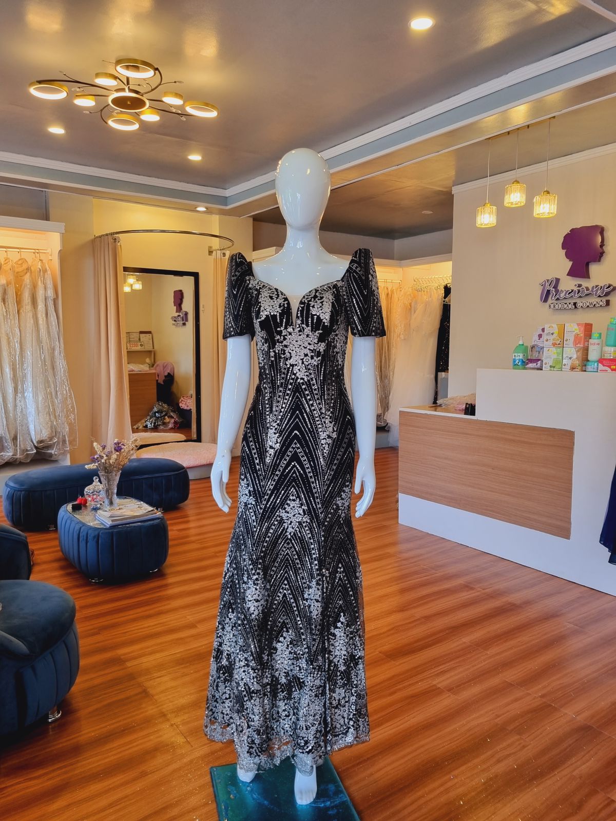 Classic Filipiniana dress with butterfly sleeves